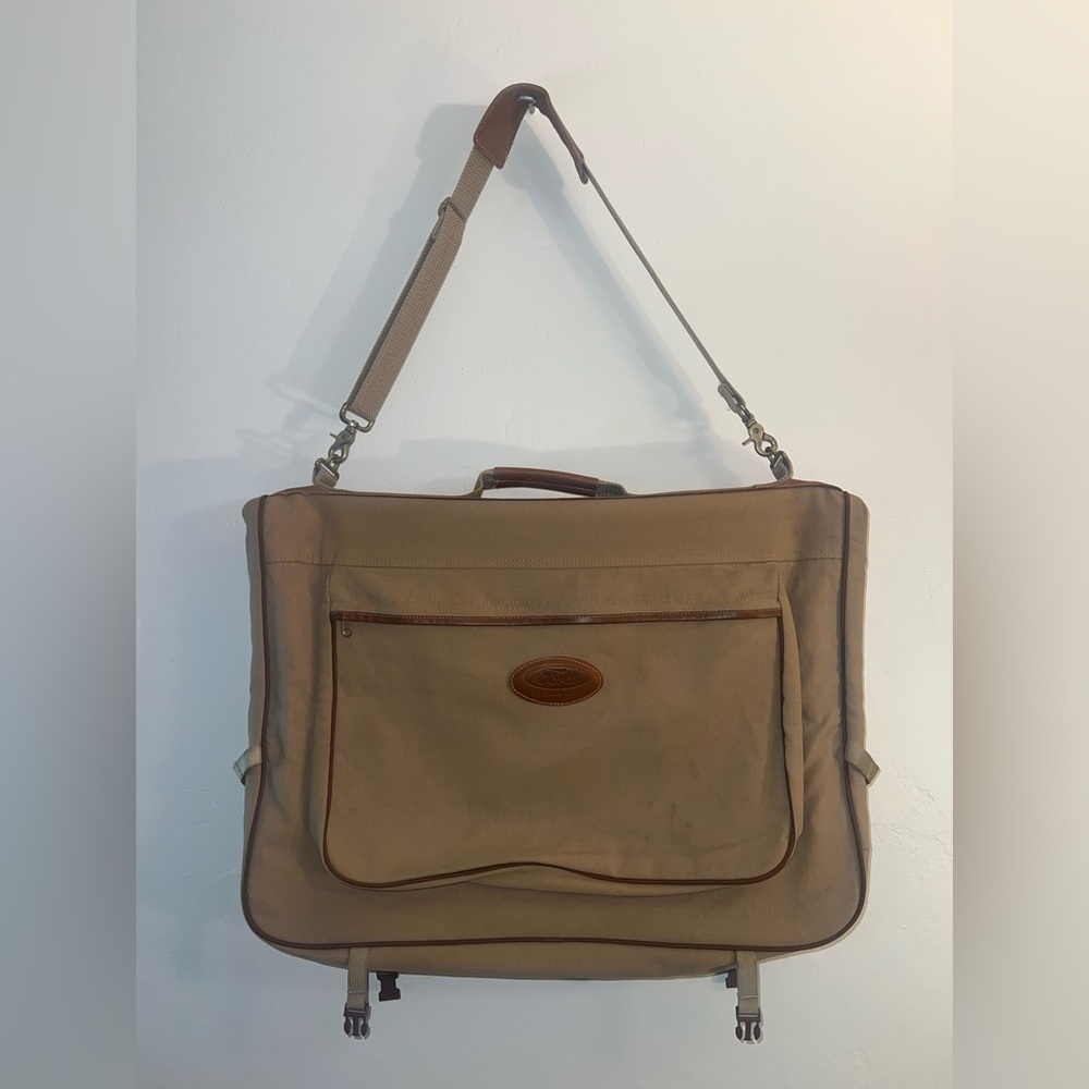 Ford Eddie Bauer Khaki Canvas Folding Garment Travel Suit Bag Luggage Carry-on